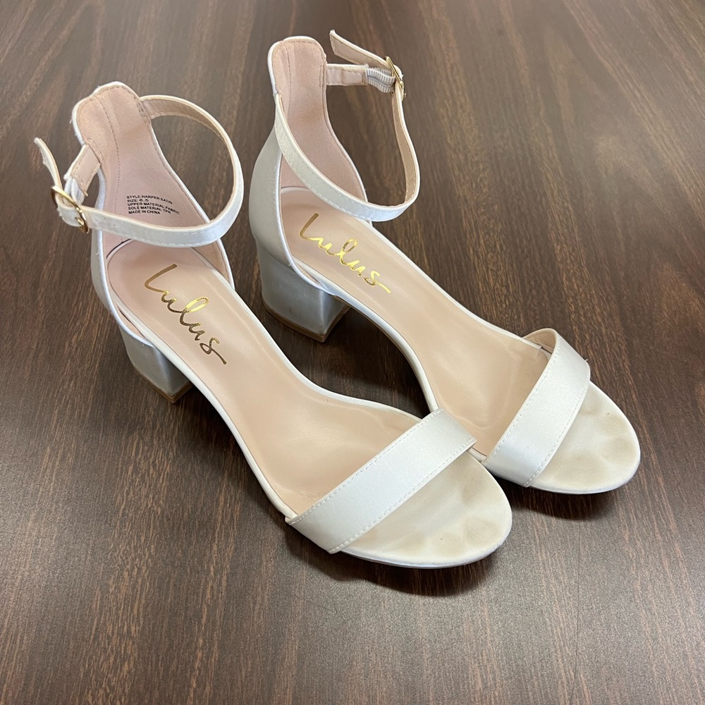 Lulus Ivory White Satin Sandal Heels